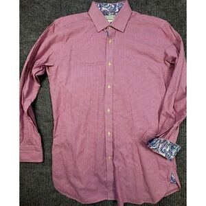 Ted Baker Shirt Mens 15.5 32/33 Red Gingham Button Long Sleeve Flip Cuff Paisley